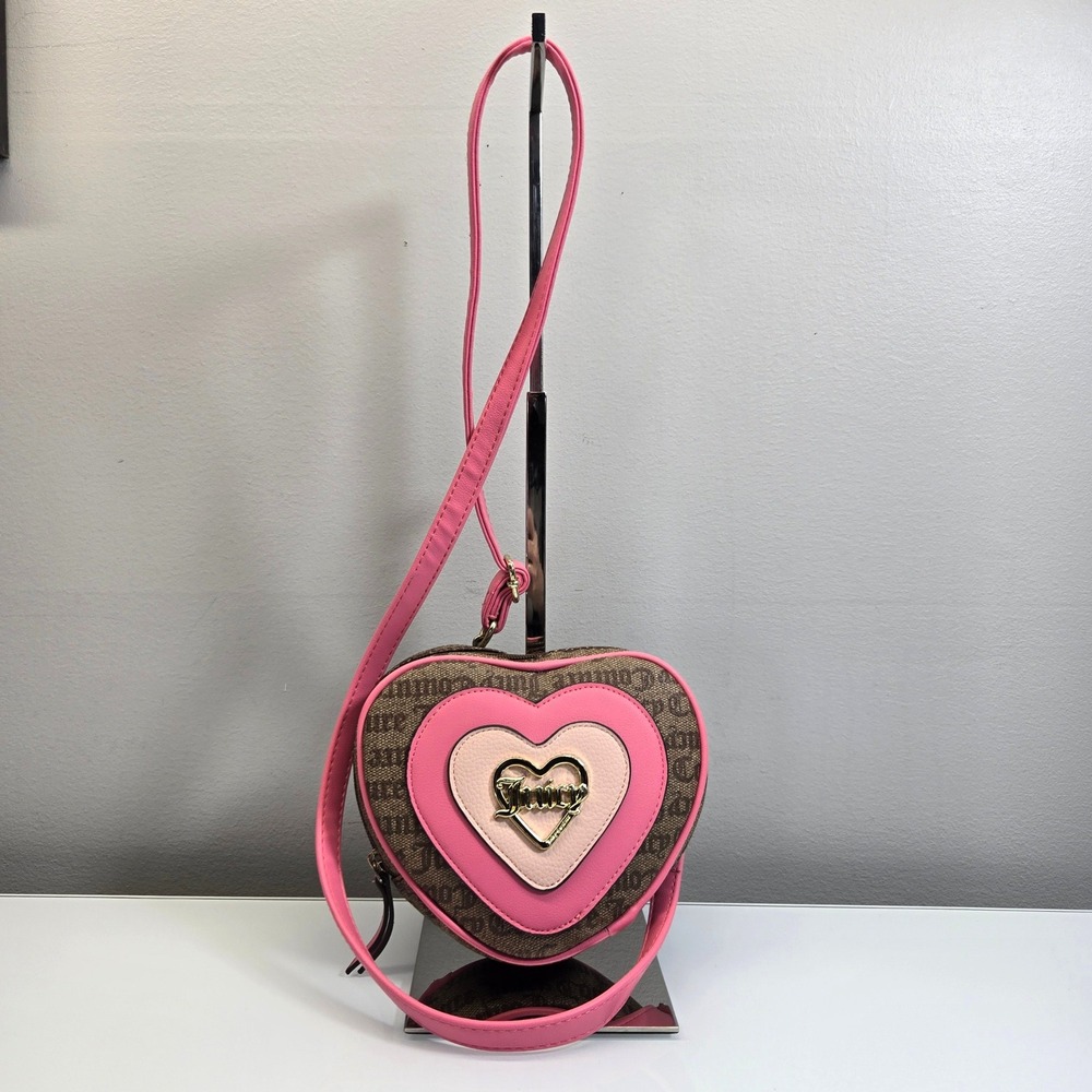 Juicy Couture Love Never Dies Heart Crossbody Bag Juicy Pink Cafe Brown Logo Y2K